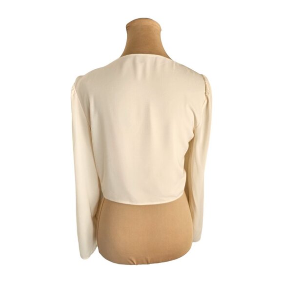Sunday Best Kissy Blouse Cream Pearl Button Long Sleeve Cropped Blouse Sz S - Picture 11 of 14